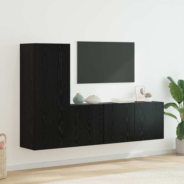 vidaXL Unit&eacute; murale de TV 5 pcs Ch&ecirc;ne noir Bois d'ing&eacute;nierie
