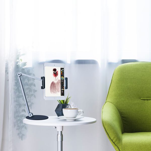 ErgoLine Support r&eacute;glable de tablette avec pied rond Aluminium