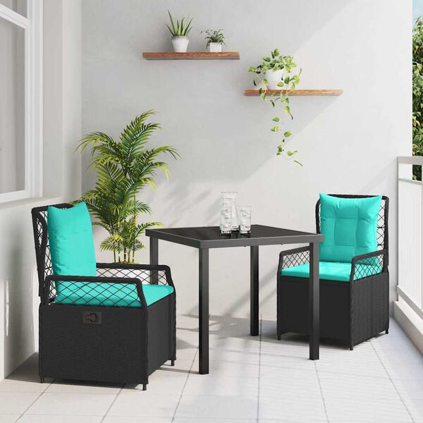vidaXL Ensemble de salle à manger pour jardin 3 pcs Noir polyrotin