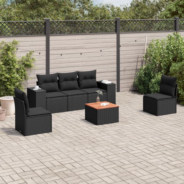 vidaXL Salon de jardin 6 pcs avec coussins noir r&eacute;sine tress&eacute;e