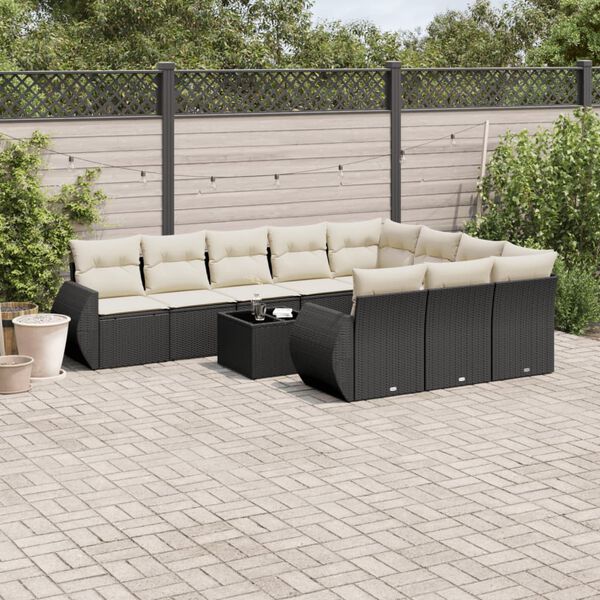 vidaXL Salon de jardin 11 pcs avec coussins noir r&eacute;sine tress&eacute;e
