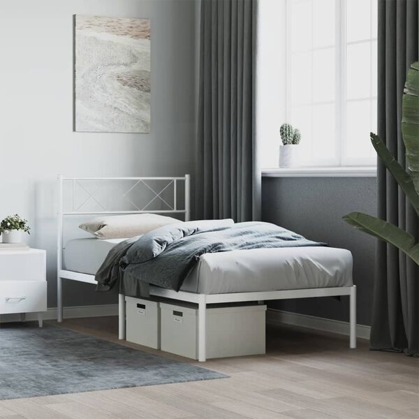 vidaXL Cadre de lit m&eacute;tal sans matelas avec t&ecirc;te de lit blanc 90x200cm
