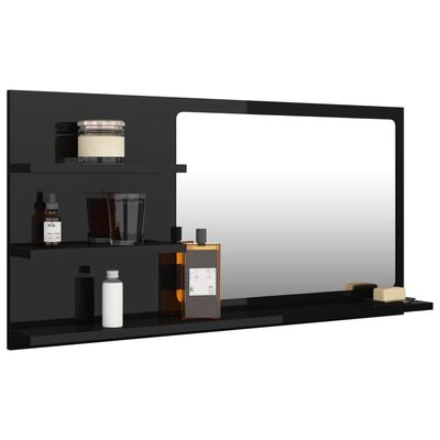 vidaXL Miroir de salle de bain Noir brillant 90x10,5x45 cm Aggloméré
