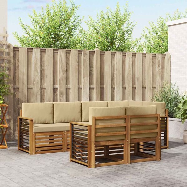 vidaXL Ensemble de canap&eacute; d'angle avec coussin 7 pcs Naturel et Beige