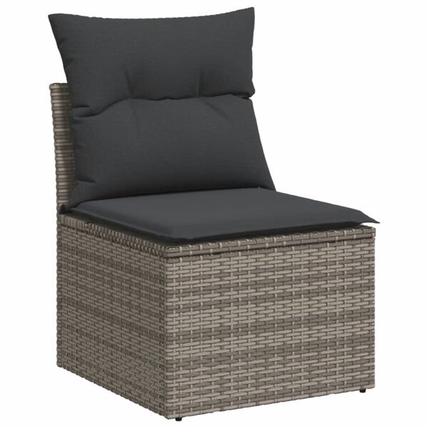 vidaXL Salon de jardin avec coussins 10 pcs gris r&eacute;sine tress&eacute;e