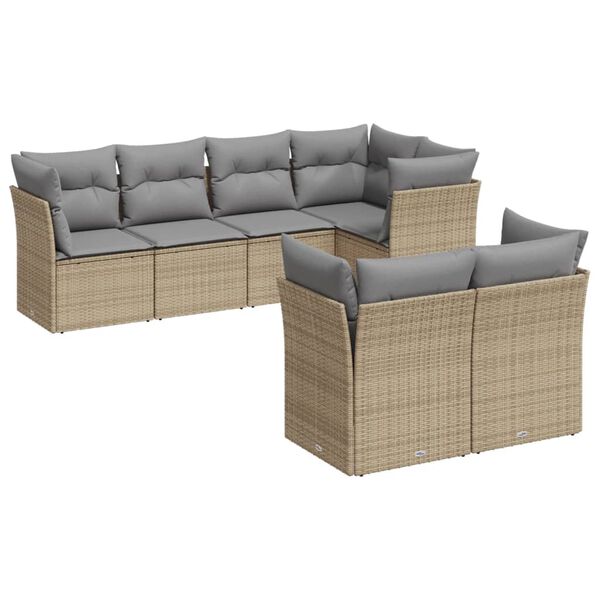 vidaXL Salon de jardin avec coussins 7 pcs beige résine tressée