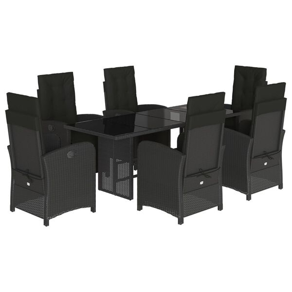vidaXL Ensemble &agrave; manger de jardin coussins 7pcs Noir R&eacute;sine tress&eacute;e