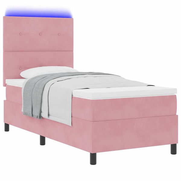 vidaXL Lit &agrave; ressort LED avec matelas Rose 100 x 200 cm tissu