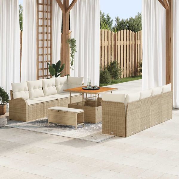 vidaXL Ensemble de canap&eacute; de jardin 11 pcs Beige Poly rotin