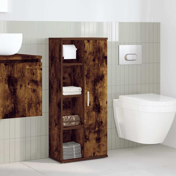 vidaXL Meuble de salle de bain avec porte-rouleau ch&ecirc;ne fum&eacute;