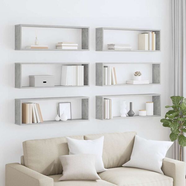 vidaXL &Eacute;tag&egrave;res cube murales 6 pcs gris b&eacute;ton bois d'ing&eacute;nierie