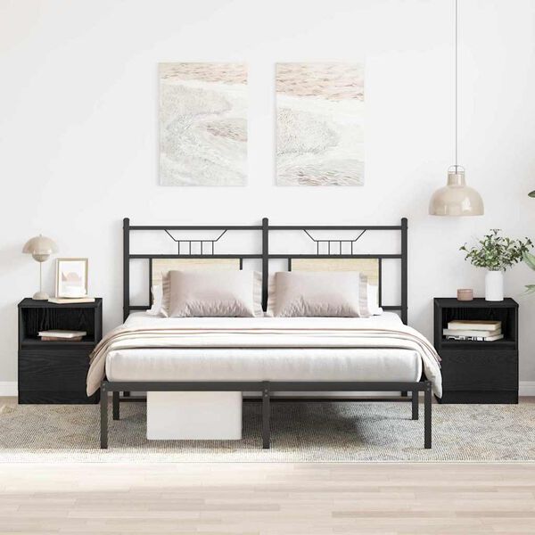 vidaXL Cabinet de chevet avec tiroir 2 pcs Ch&ecirc;ne noir 40 x 40 x 50 cm