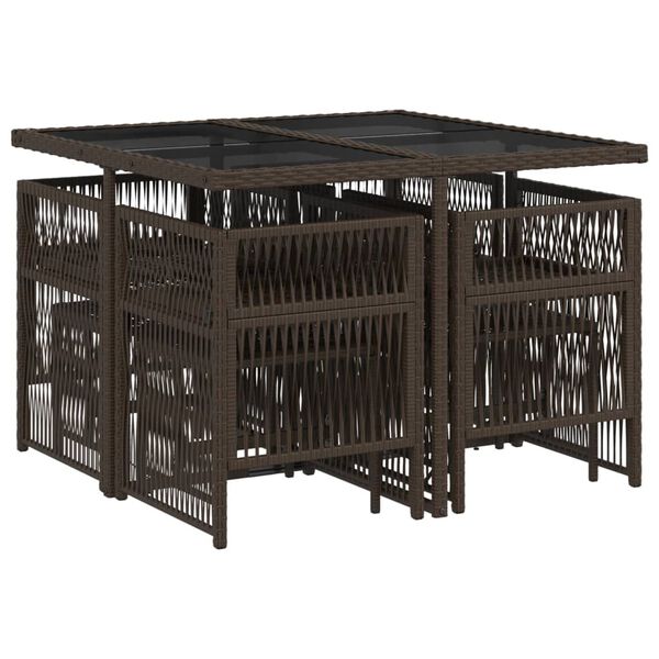 vidaXL Ensemble &agrave; manger de jardin et coussins 9 pcs marron poly rotin