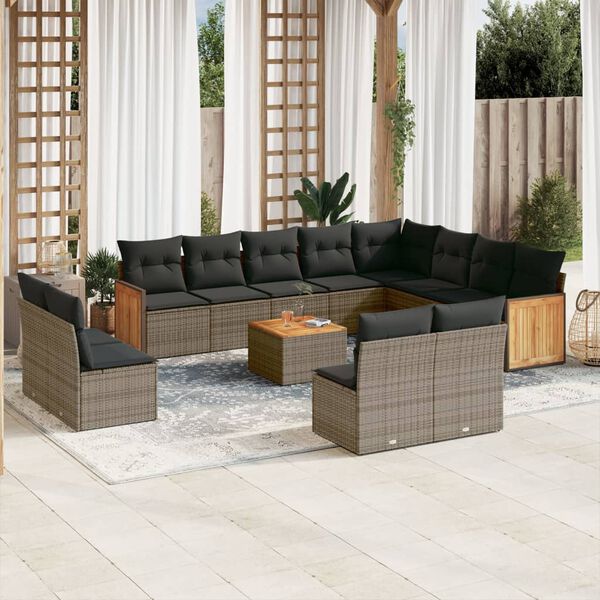 vidaXL Salon de jardin avec coussins 13 pcs gris r&eacute;sine tress&eacute;e