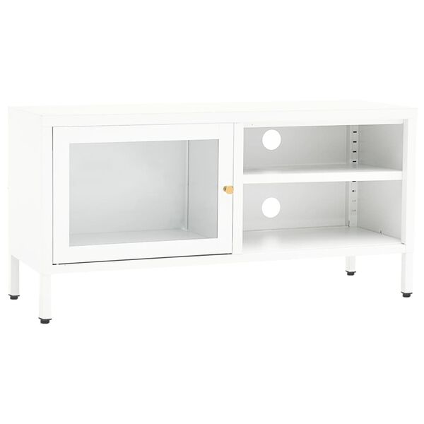 vidaXL Meuble TV Blanc 90x30x44 cm Acier et verre
