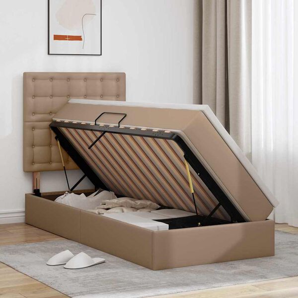 vidaXL Lit avec rangement et LED avec matelas Cappuccino 90 x 200 cm