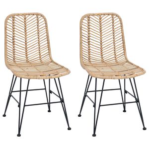vidaXL Chaise de salle &agrave; manger 2 pc Rotin et m&eacute;tal Naturel