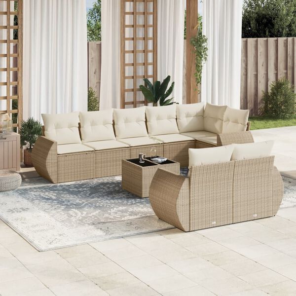 vidaXL Salon de jardin avec coussins 9 pcs beige r&eacute;sine tress&eacute;e
