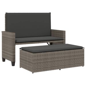 vidaXL Banc de jardin avec coussins et repose-pied gris r&eacute;sine tress&eacute;e