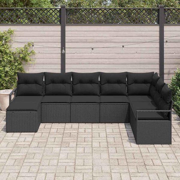 vidaXL Ensemble de canap&eacute; de jardin 8 pcs Noir Poly rotin