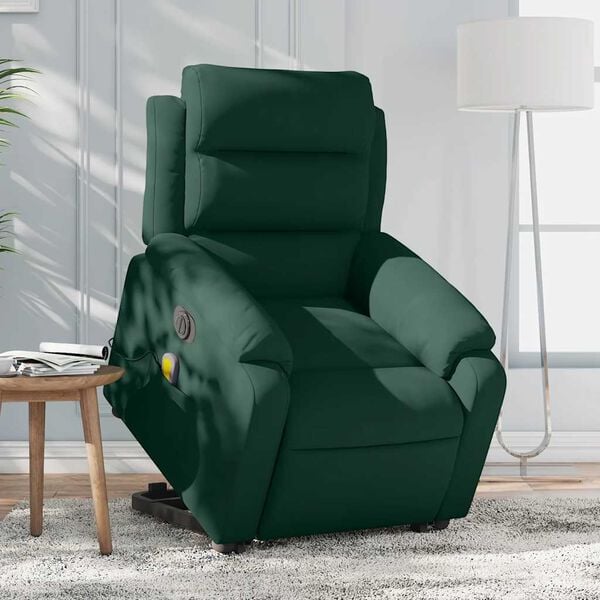 vidaXL Fauteuil inclinable de massage électrique vert foncé velours