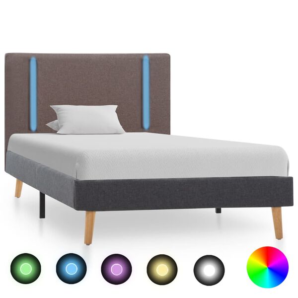 vidaXL Cadre de lit avec LED Taupe et gris fonc&eacute; Tissu 100 x 200 cm