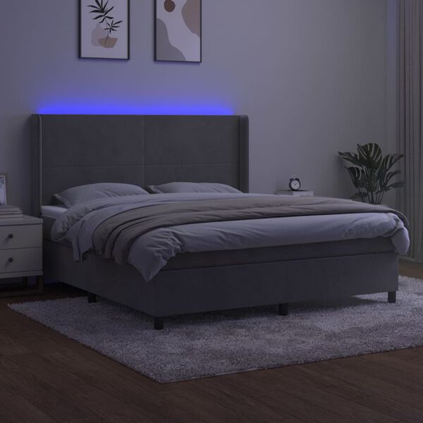 vidaXL Sommier &agrave; lattes de lit matelas et LED Gris clair 180x200 cm