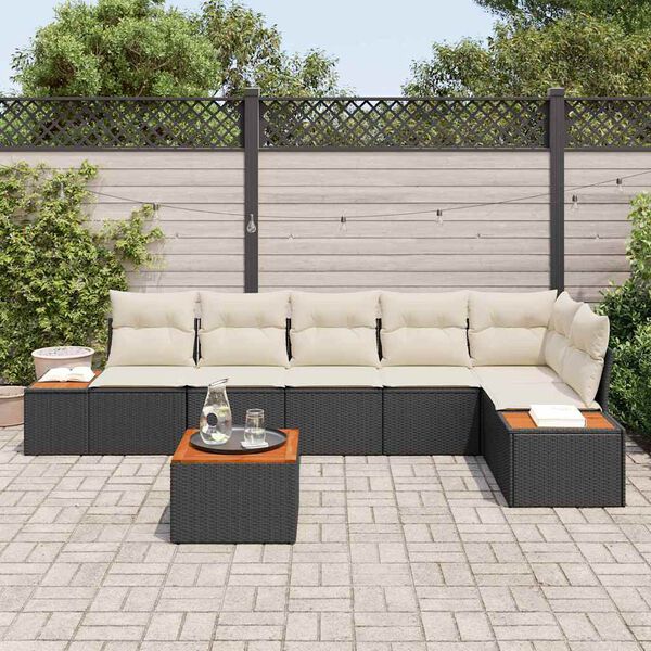 vidaXL Ensemble de canap&eacute; de jardin avec coussin 7 pcs Noir Poly rotin