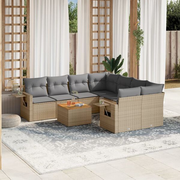 vidaXL Salon de jardin avec coussins 9 pcs beige r&eacute;sine tress&eacute;e