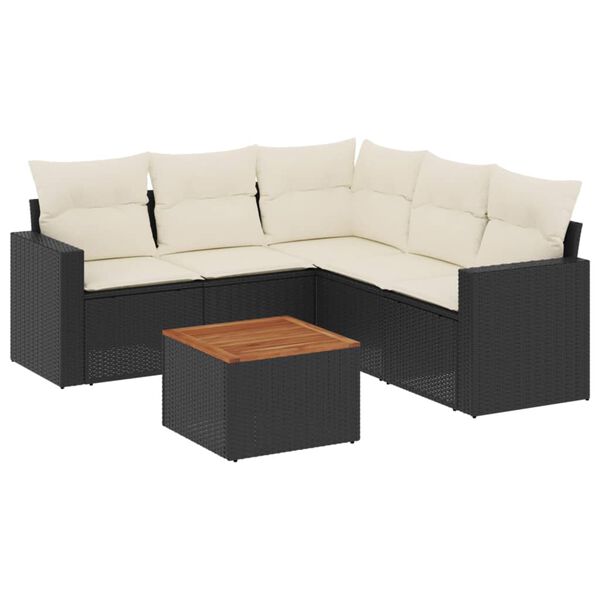 vidaXL Salon de jardin 6 pcs avec coussins noir r&eacute;sine tress&eacute;e