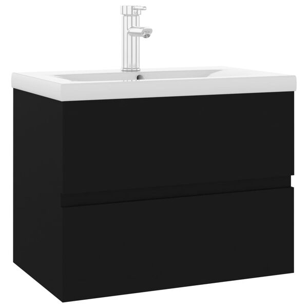vidaXL Armoire d'&eacute;vier avec lavabo int&eacute;gr&eacute; noir bois d'ing&eacute;nierie
