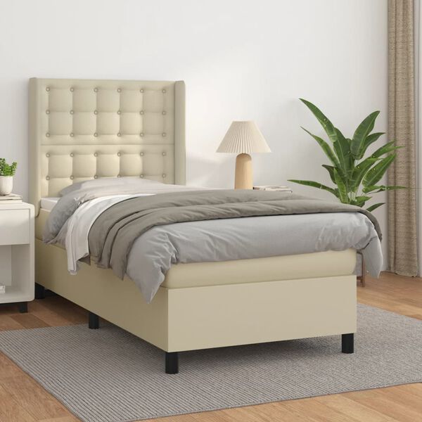 vidaXL Sommier &agrave; lattes de lit avec matelas Cr&egrave;me 90x200 cm Similicuir