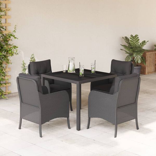 vidaXL Ensemble &agrave; manger de jardin coussins 5pcs Noir R&eacute;sine tress&eacute;e