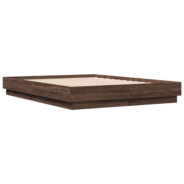 vidaXL Cadre de lit avec LED sans matelas ch&ecirc;ne marron 120x190 cm