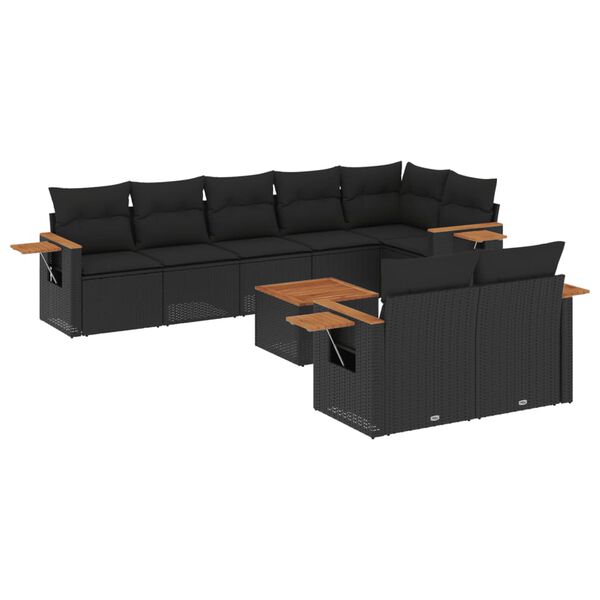 vidaXL Salon de jardin 9 pcs avec coussins noir r&eacute;sine tress&eacute;e