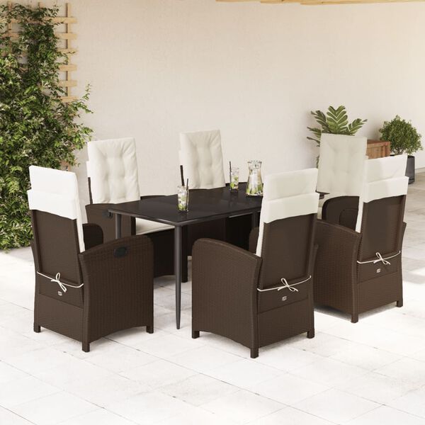 vidaXL Ensemble &agrave; manger de jardin et coussins 7 pcs marron rotin