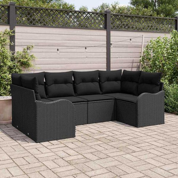vidaXL Ensemble de canap&eacute; de jardin avec coussin 6 pcs Noir Poly rotin