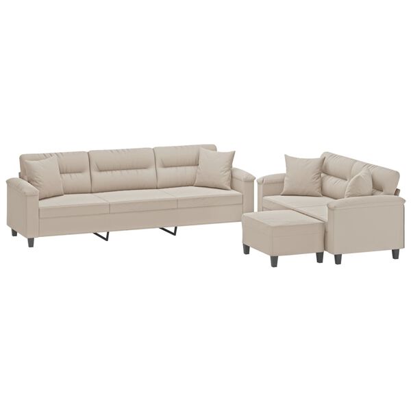 vidaXL Ensemble de canap&eacute;s 3 pcs avec coussins Cr&egrave;me Tissu microfibre