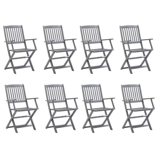 vidaXL Chaises pliables d'extérieur lot de 8 et coussins Bois d'acacia