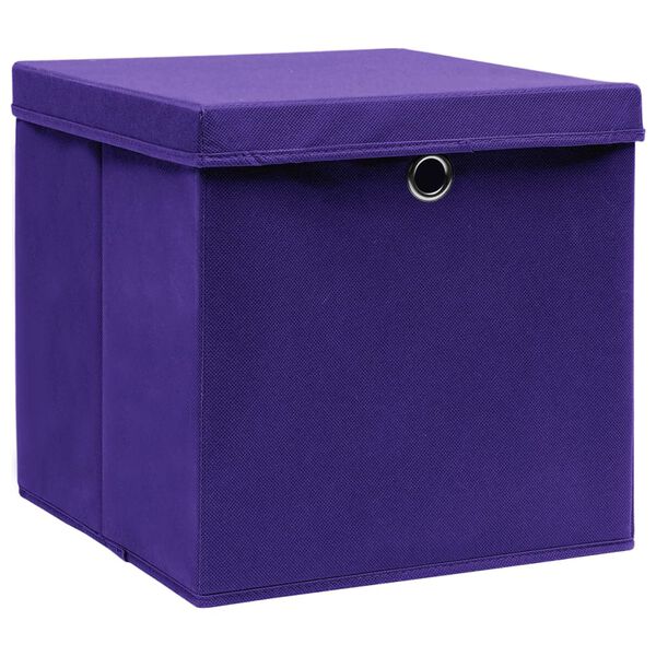 vidaXL Bo&icirc;tes de rangement avec couvercles 10 pcs 28x28x28 cm Violet