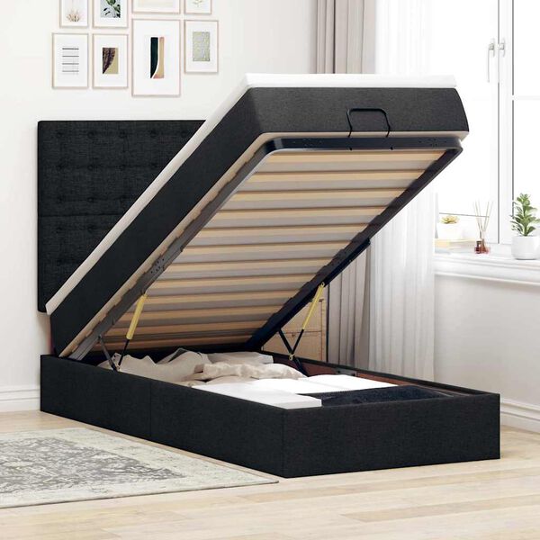 vidaXL Lit ottoman avec matelas noir 100x200 cm tissu