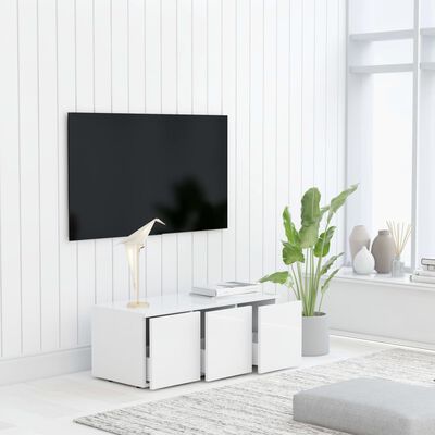 vidaXL Meuble TV Blanc brillant 80x34x30 cm Bois d'ingénierie