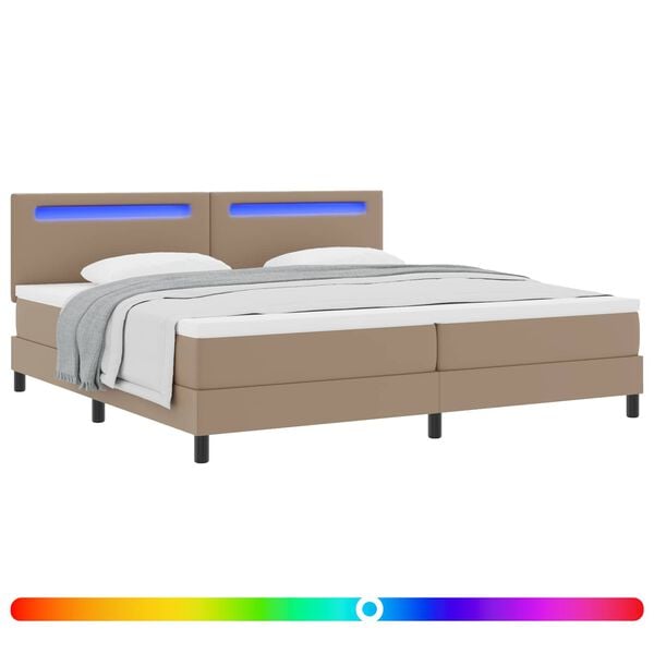 vidaXL Lit &agrave; ressorts avec matelas Cappuccino 200 x 200 cm Simili cuir