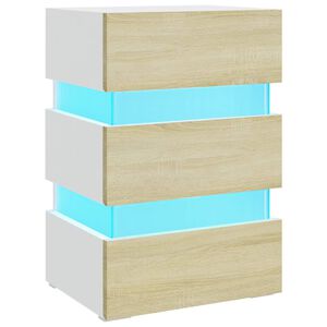 vidaXL Table de chevet &agrave; LED Blanc et ch&ecirc;ne sonoma 45x35x67 cm