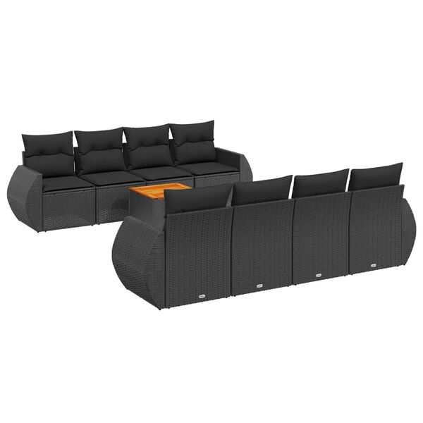 vidaXL Salon de jardin 9 pcs avec coussins noir résine tressée