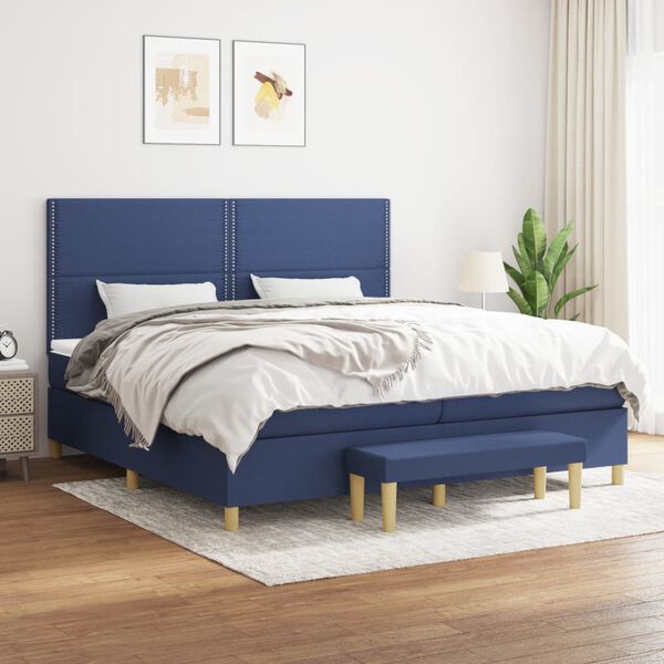 vidaXL Sommier &agrave; lattes de lit avec matelas Bleu 200x200 cm Tissu