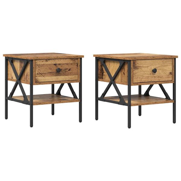 vidaXL Table de chevet avec tiroir 2 pcs Bois ancien 40 x 42 x 45 cm