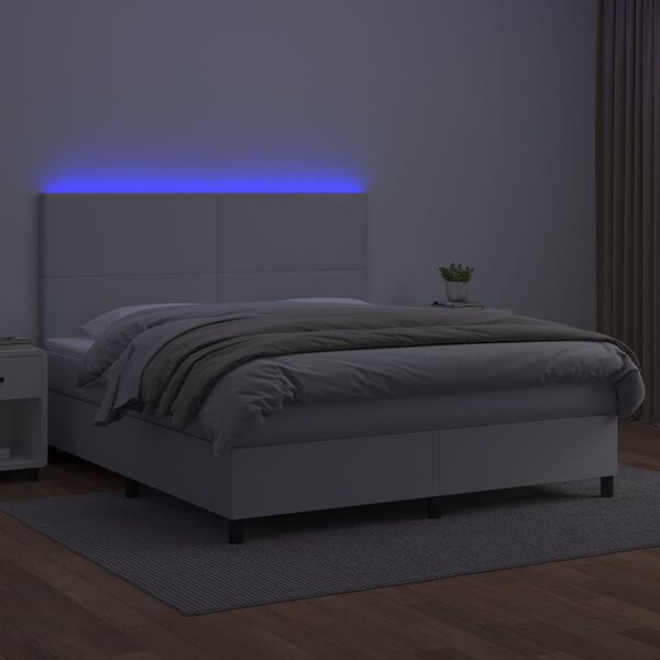 vidaXL Sommier &agrave; lattes de lit avec matelas et LED Blanc 160x200 cm