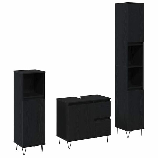 vidaXL Ensemble de mobilier de salle de bain 3 pcs Ch&ecirc;ne noir