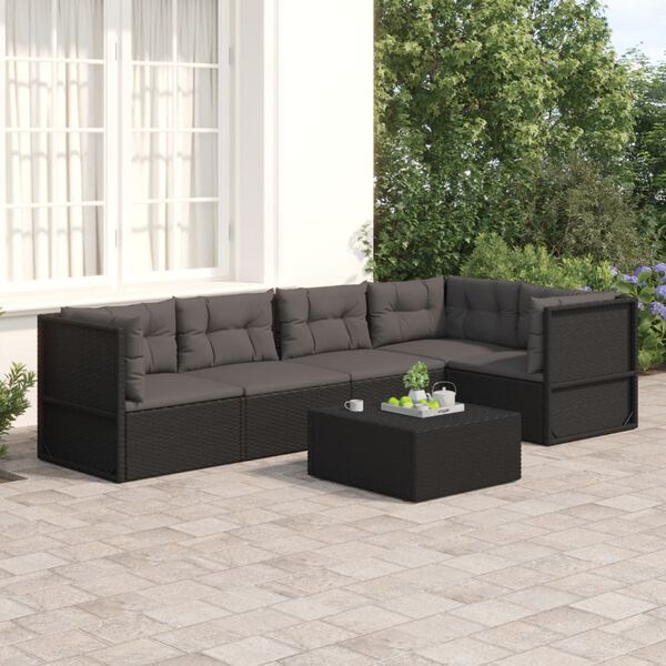 vidaXL Salon de jardin 5 pcs avec coussins Noir R&eacute;sine tress&eacute;e